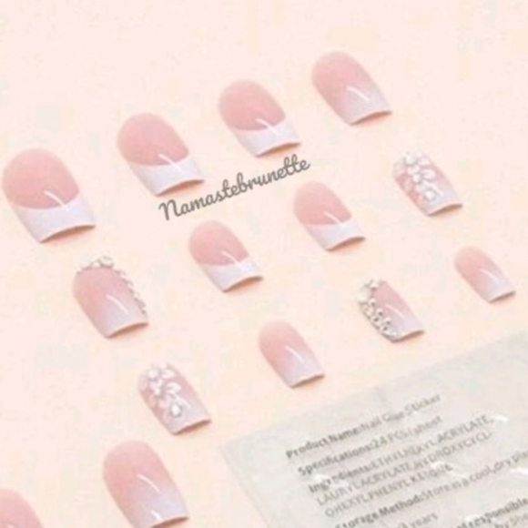 2/$16 Floral Rhinestone French Manicure Press On Nails - Picture 4 of 16